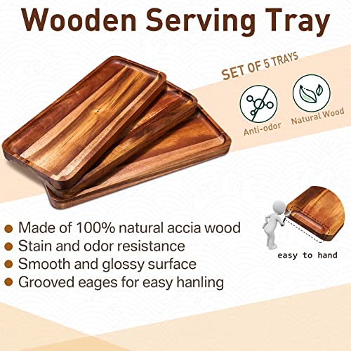 5 Pack Solid Acacia Wood Serving Trays for Food (5 Count)