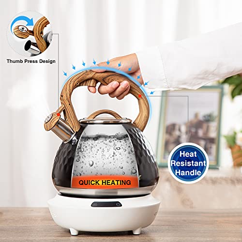 Tea Kettle Toptier Teapot Whistling Kettle with Wood Pattern Handle Loud Whistle