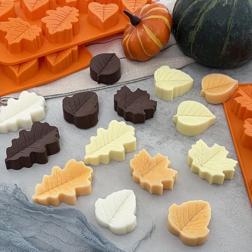 3Pack Fall Chocolate Mold.Maple Leaf Silicone Candy Mold Thanksgiving Ice Cube Molds Autumn Theme Thanksging Baking Molds for Jello Soap Candle Cake Cupcake Decoraion (3 Count)