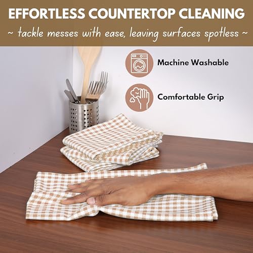Beige Gingham Kitchen Dish Towels 4 Pack 16"x26"