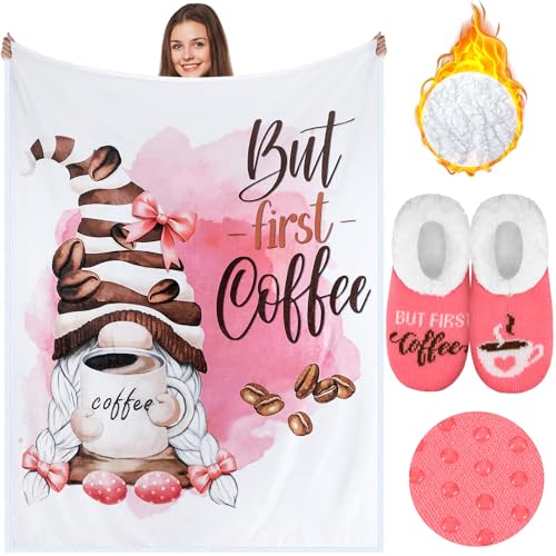 2 Pack Coffee Gnome Blanket and Slipper Socks (2 Count)