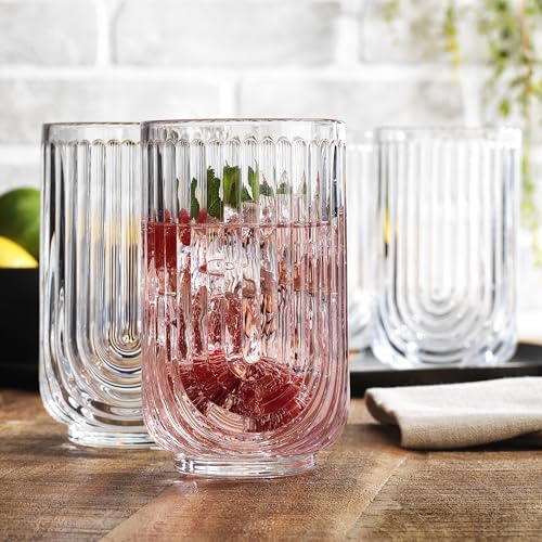 Vintage Glassware Art Deco Glasse Ribbed Drinking Glasses U (4 Count)