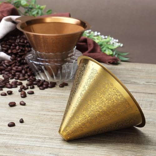 Golden Dripper Reusable Stainless Steel Coffee Filter Paperless Cone Filter for Drip Coffee Makers Eco