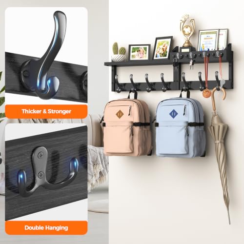 29" Coat Rack Wall Mount with Shelf & 11 Hooks