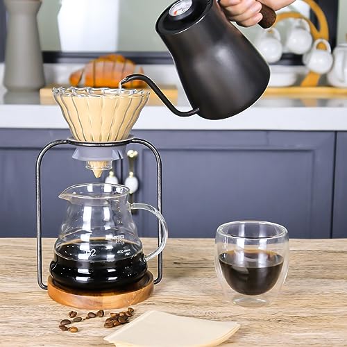 Pour Over Coffee Dripper Stand Transparent Glass Dripper Server with Paper Coffee Filters Manual Hand Drip Coffee Brewing Kit for Home Office Camping