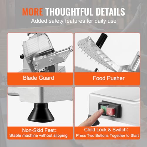 Meat Slicer 340W Electric Deli Food Slicer with 10" SUS420 Stainless Steel Blade and Built