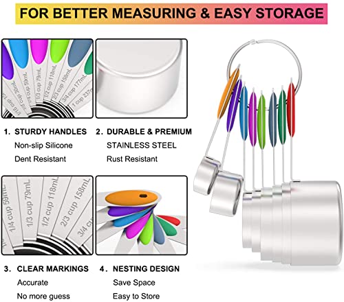 Stainless Measuring Cups and Spoons Set with Silicone Handle