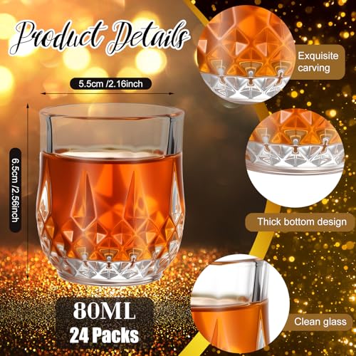 24 Pcs 2.7 oz Mini Shot Glasses Set Whiskey Tasting Glasses Heavy Duty Base Clear Shot Cup Cute Cordial Mini Wine Cups for Bourbon (24 Count)