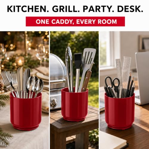 Extra Large Rotating Red Utensil Holder with Sturdy No