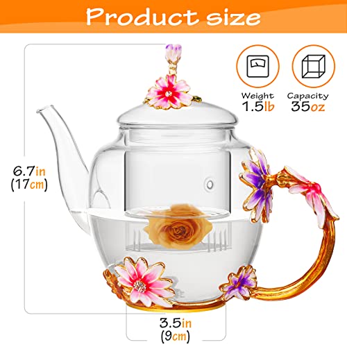 35OZ Enamel Glass Flower Teapot Gifts For Women