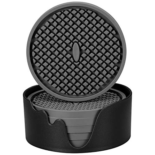 Silicone Coasters [6 Pack] Thickened Drink Coasters with Holder (6 Count)