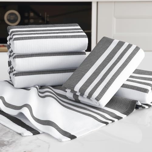 Premium Cotton Stripe Kitchen Towels 6 Pack (6 Count)