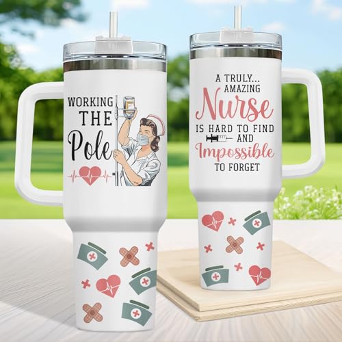 Funny Nurse Working 40 oz Tumbler with Handle