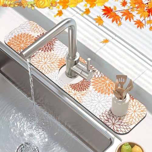 2PCS 16" x 24" Fall Dish Drying Mat & 24" x 5.5" Sink Splash Guard