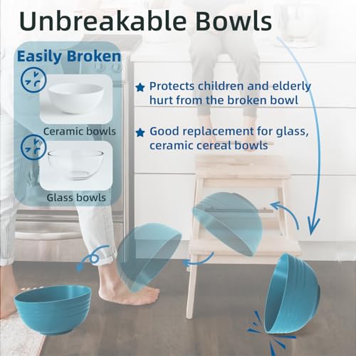 Unbreakable Cereal Bowls 25 OZ Microwave and Dishwasher Safe BPA (6 Count)