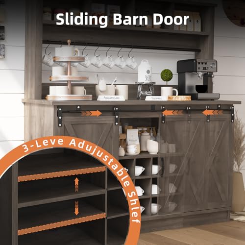 55” Farmhouse Coffee Bar with 4 Tier Storage Hutch