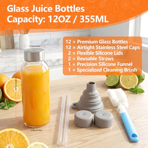 Glass Juice Bottles with Lid 12 oz