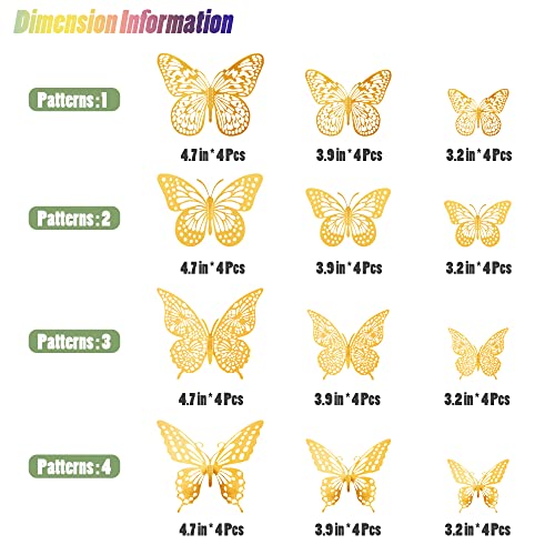 3D Butterfly Wall Decor 48 Pcs Gold Butterfly Birthday Decorations (48 Count)