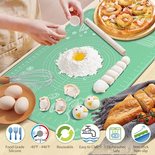 Silicone Pastry Mat 28" x 20" Extra Thick Non Stick Baking Mat with Measurements and Edge Heightening