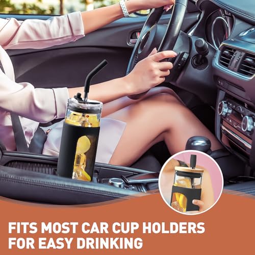 24oz Glass Tumbler with 2 Lids and Straws