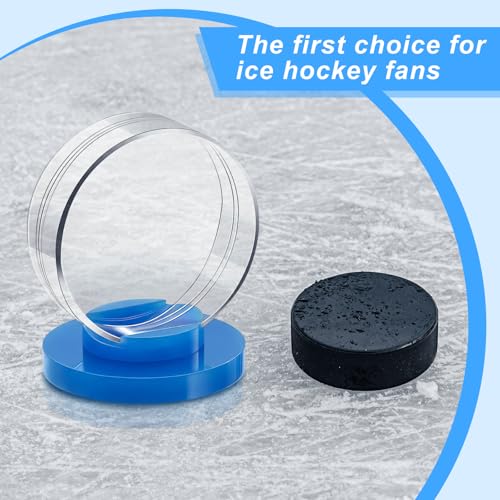 4 Pieces Hockey Puck Display Case Acrylic Clear Puck Holder with Shell Base Hockey Display Stand Autographed Souvenir Memorabilia for Enthusiasts Collection (4 Count)