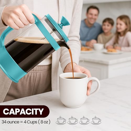 Borosilicate Glass French Press Coffee Maker 34 Oz
