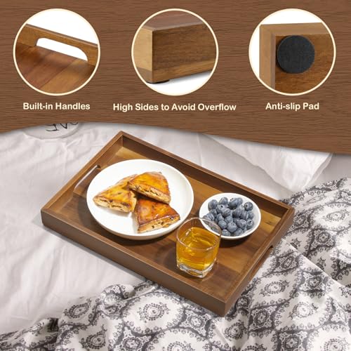 15 Inch Acacia Wood Serving Tray with Handles