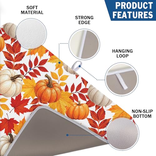 Fall Pumpkin Dish Drying Mat for Kitchen Counter 18x24 Inch Autumn Pumpkins Maple Leaves Drying Mats Thanksgiving Absorbent Reversible Dish Pad Fast Dry Drainer Mat Protector for Countertop Coffee Bar