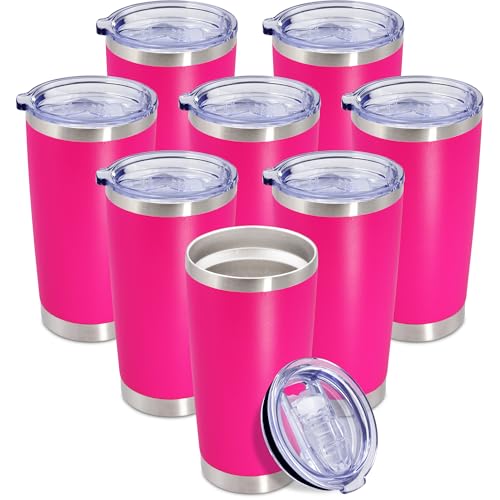 20oz Tumbler Insulated Coffee Tumblers with Lid Stainless Steel Hot Pink 8P (8 Count)