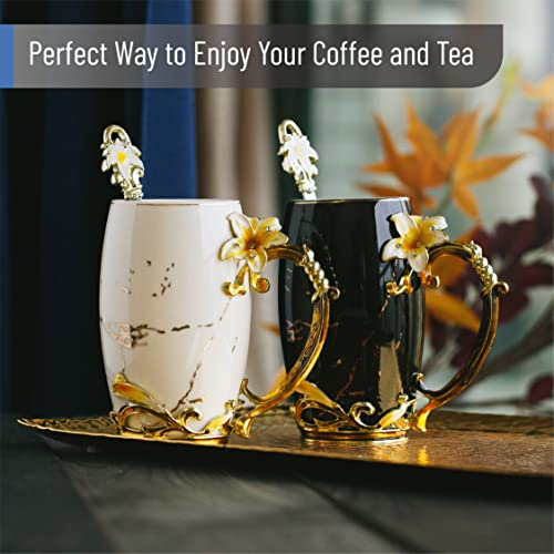 BTaT Floral Ceramic Mugs with Spoon (2 Count)
