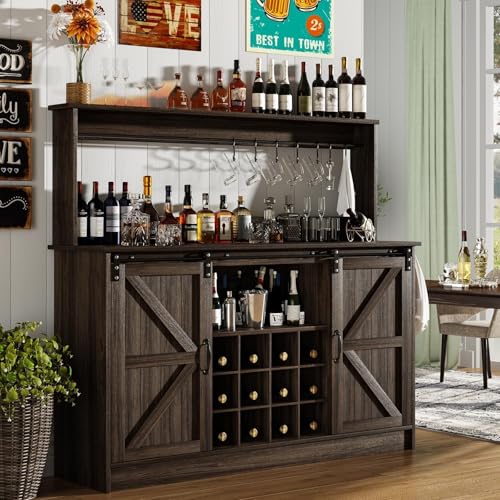55" Farmhouse Coffee Bar Cabinet with Storage Hutch