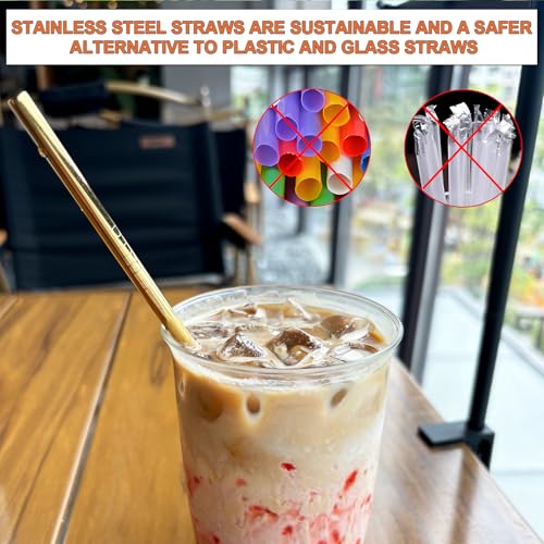 Stainless Steel Straws Metal Reusable Drinking Straw for Juice Iced Coffee Cold Beverage Water Highball Glasses 12 (8 Count)