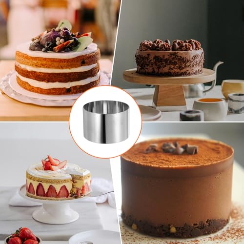 Round Cake Ring 3 x 2 Inch Seamless Stainless Steel Pastry Mousse Dessert Ring Mirror Coating for Baking Cooking Making Tool