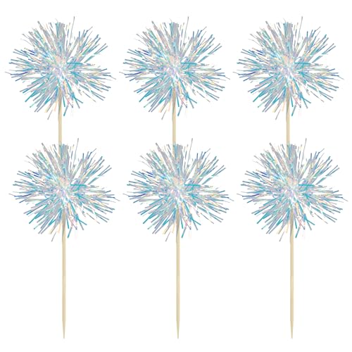 30Pcs Foil Firework Cupcake Toppers Sparkle Tinsel Cake Toppers Tinsel Drink Cake Decoration Cocktail Picks for Birthday Wedding Graduation Party Supplies Laser White (30 Count)