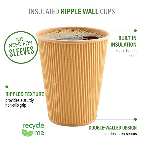 Ripple Wall Coffee Cups 500 Count 8 Ounce Insulated Kraft Paper Cups