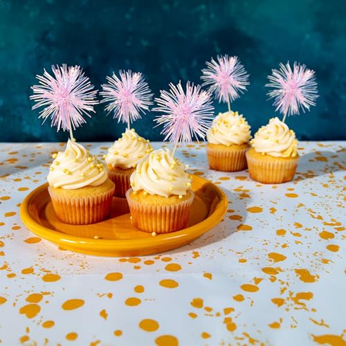 30Pcs Foil Firework Cupcake Toppers Sparkle Tinsel Cake Toppers Tinsel Drink Cake Decoration Cocktail Picks for Birthday Wedding Graduation Party Supplies Laser Pink (30 Count)