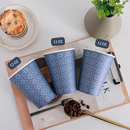 240 Pack Paper Cups 12 oz Bulk Disposable Coffee Cups Navy Floral (240 Count)