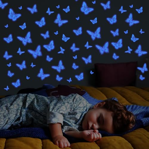 Glow in The Dark 3D Butterfly 24 Pcs Blue Butterfly Stickers (24 Count)