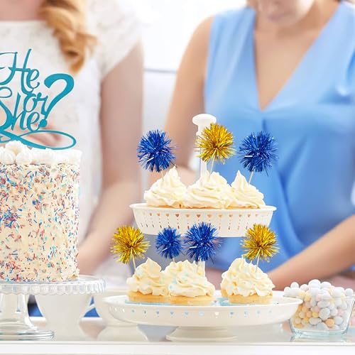30Pcs Foil Firework Cupcake Toppers Sparkles Fireworks Sticks Birthday Decorations Sparkle Tinsel Cocktail Fruit Toothpick for Birthday Wedding Graduation Party Cake Decorations Dark Blue Gold (30 Count)