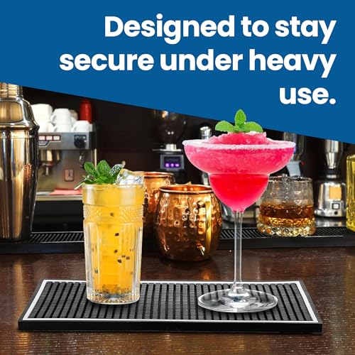 Premium Rubber Bar Mats for Countertop 18" x 12" White Edge Black Bar Mats for Bartending