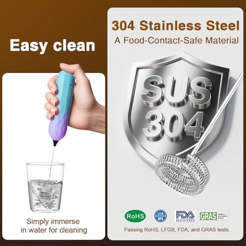 Ultra Fast Handheld Milk Frother Double Whisk with Stand 2 Batteries Stainless Steel for Lattes Cappuccino Matcha Hot Chocolate Coffee Bar Accessories Kitchen Gadgets Gift
