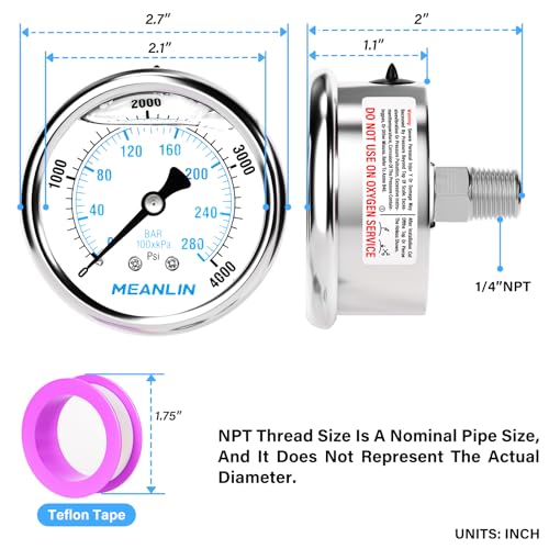 0~4000Psi Liquid Filled Pressure Gauge Stainless Steel with 316 Stainless Steel Joint 1