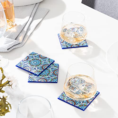 Blue Tile Colored Coasters Set of 4