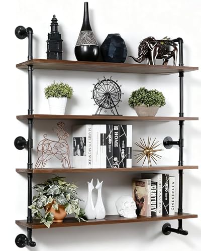 Industrial Pipe Wall Shelves with Real Wood Plank 36 Inches