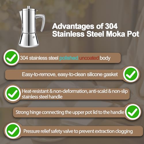 304 Thickened Stainless Steel Uncoated 4 Cup Moka Pot Coffee Maker