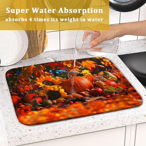 Fall Harvest Pumpkin Dish Drying Mat for Kitchen Counter
