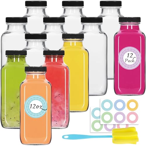 12 pack 12 oz Glass Juice Bottles with Lids