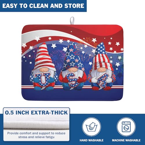 4th of July Dish Drying Mat 18x24 Inch Spring Summer Patrioti Gnome Memorial Kitchen Mats Independece Day Absorbent Dishes Pad for Kitchen Counter Usa Stars Drying Mat Home Decor Countertops
