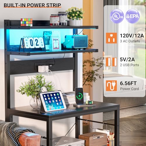 Bakers Rack with Power Outlet & RGB LED