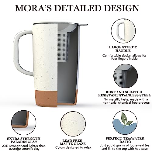 Mora Ceramics Large Tea Mug with Loose Leaf Infuser and Ceramic Lid